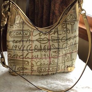 Coach Vintage Tattersall Graffiti Shoulder Bag Gold Trim